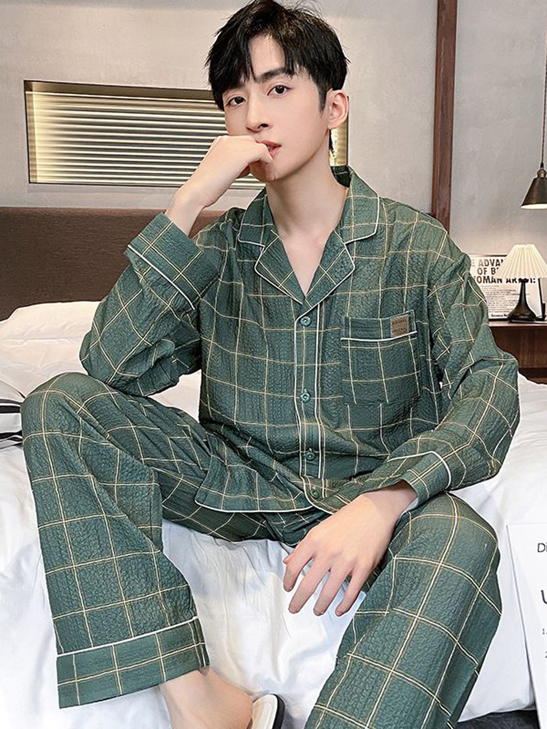 

StyleCast Men Checked Shirt With Pyjama Night Suit, Green