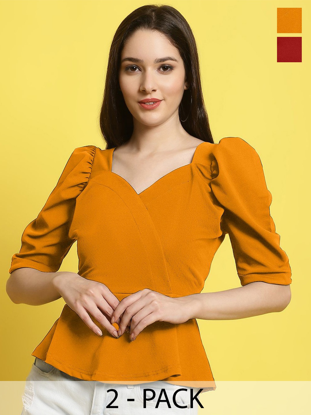 

Metronaut Women Pack of 2 Cotton Valentino Top, Yellow