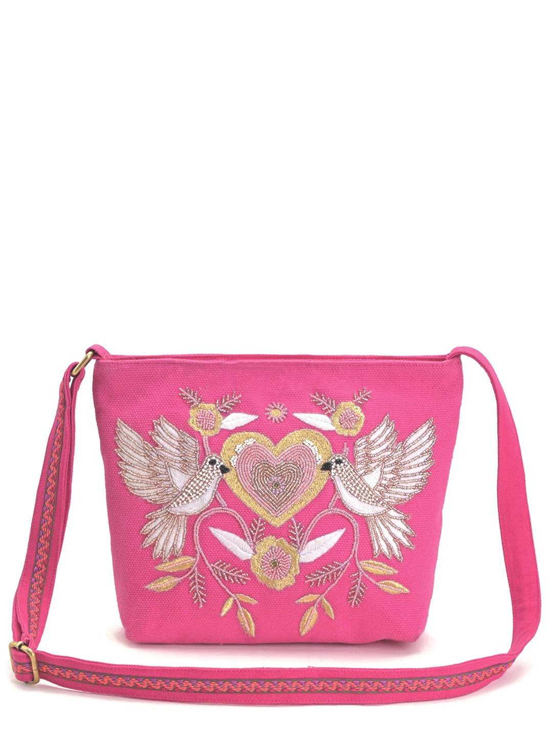 

BohoGirl Women Embellished Structured Cotton Shoulder Bag, Pink