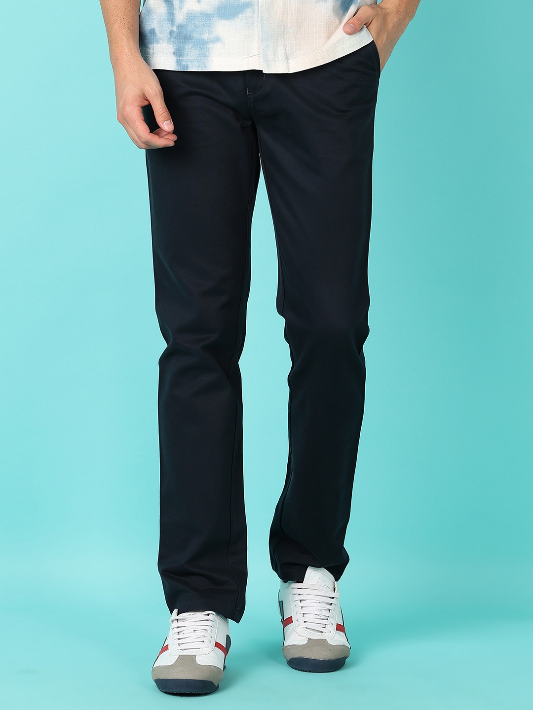 

V-Mart Men Mid Rise Knitted Chinos Trousers, Navy blue