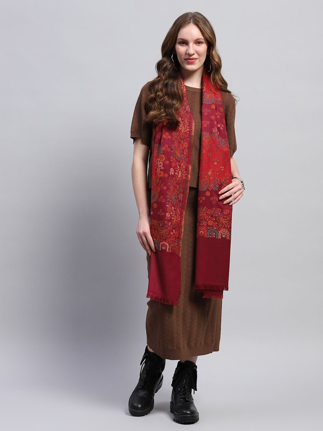 

Monte Carlo Women Ethnic Motifs Woven Design Stole, Maroon