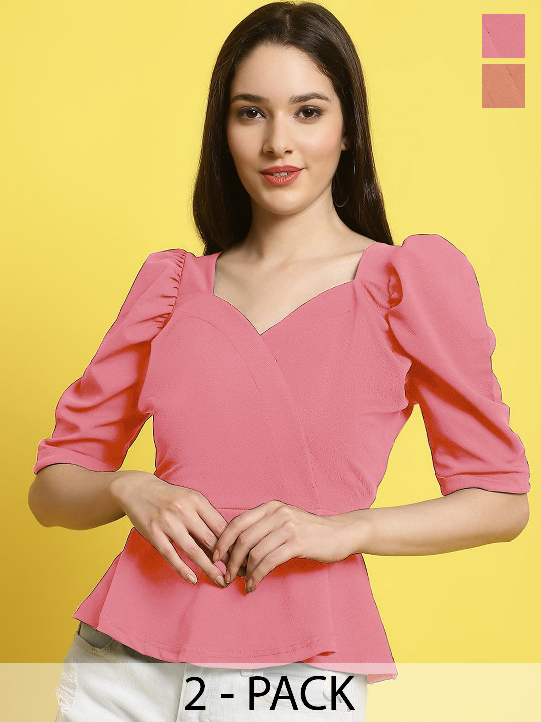 

Metronaut Pack Of 2 Women Sweetheart Neck Casual Top, Pink
