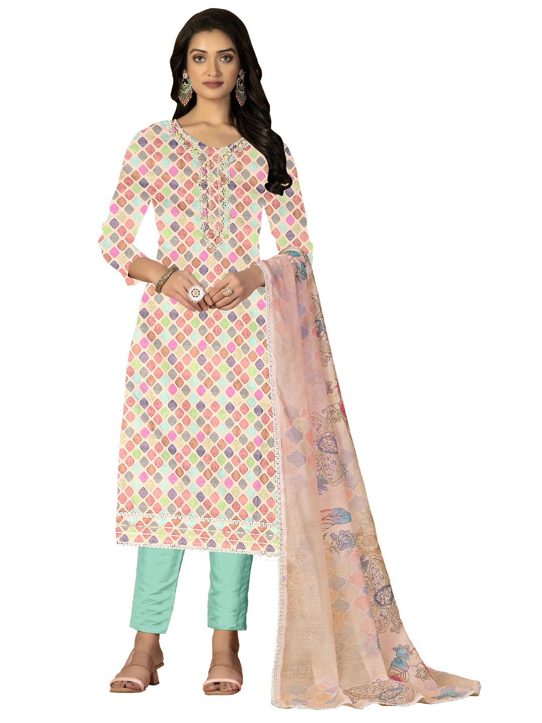 

Maroosh Geometric Embellished Beads and Stones Unstitched Dress Material, Pink