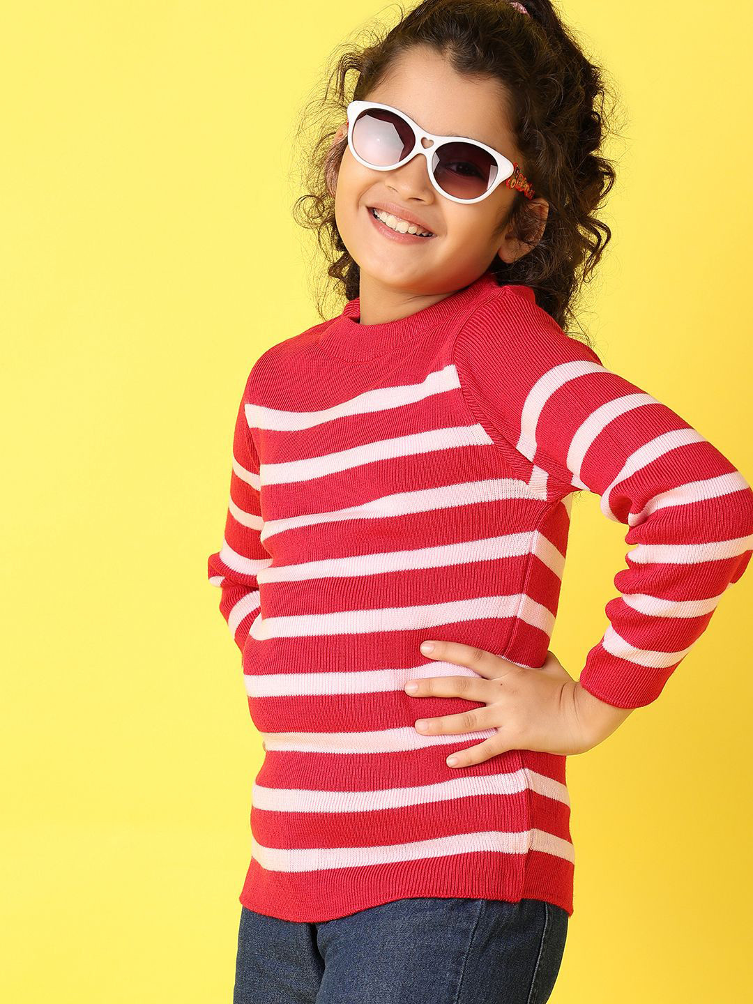 

V-Mart Girls Striped Cotton Pullover, Fuchsia