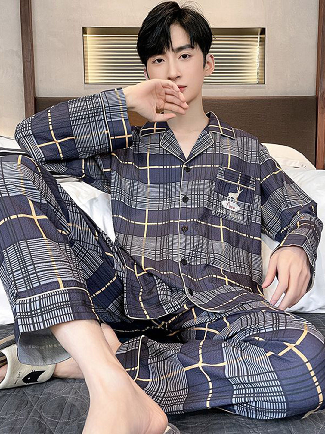 

StyleCast Checked Shirt With Pyjama Night Suit, Grey