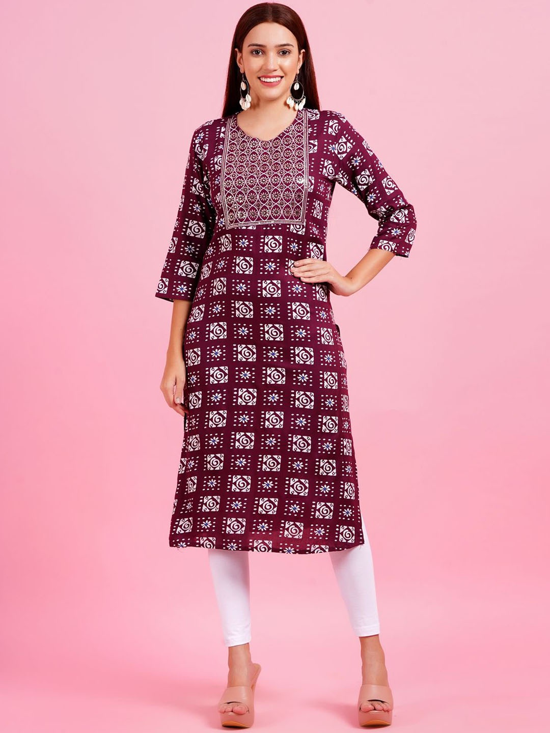 

JC4U Ethnic Motifs Yoke Design Straight Kurta, Maroon