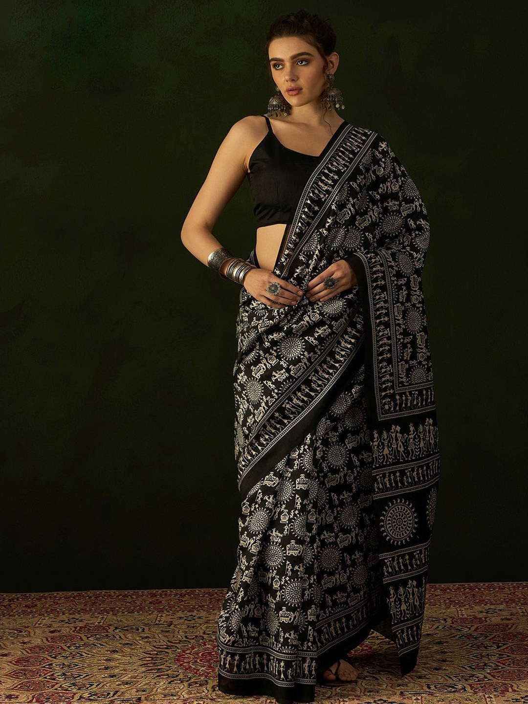 

Stylum PrintedDesigner Bhagalpuri Saree, Black