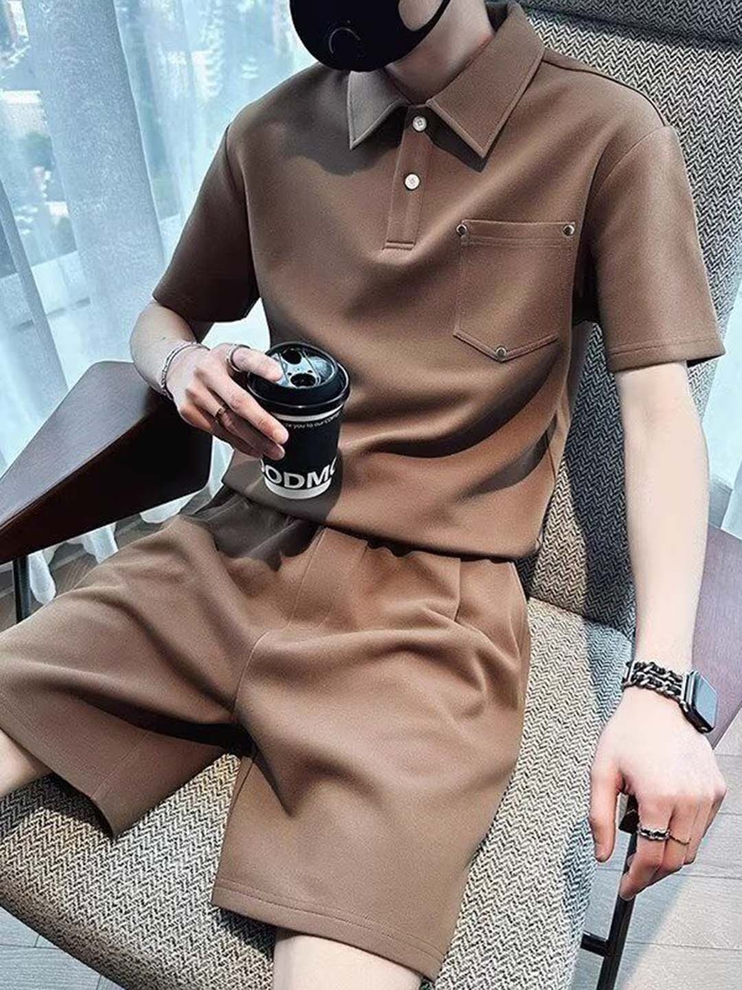 

StyleCast Shirt Collared T-Shirt & Shorts Co-Ords, Brown