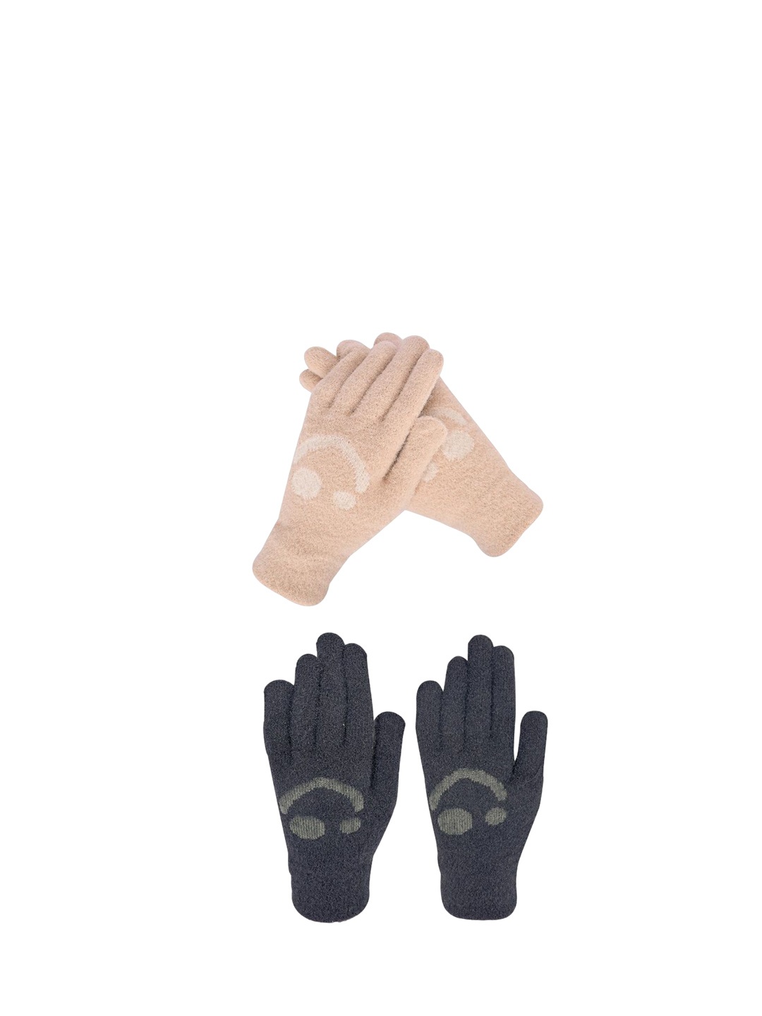 

LOOM LEGACY Pack of 2 Women Patterned Acrylic Touchscreen Casual Gloves, Black