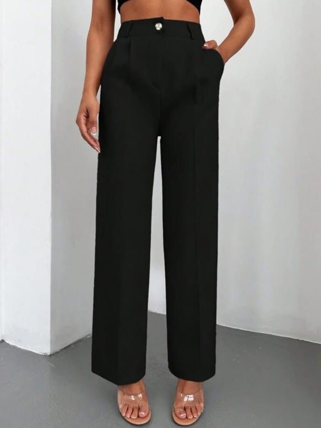 

Next One Women High-Rise Pleated Trousers, Black