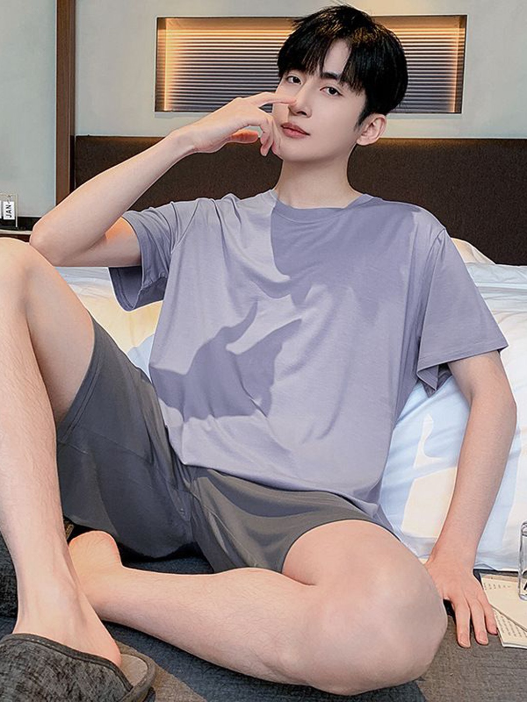 

StyleCast Round Neck Short Sleeves T-Shirt With Shorts, Purple