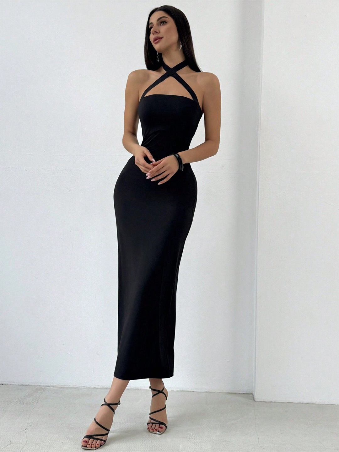 

StyleCast Women Halter Neck Bodycon Maxi Dress, Black