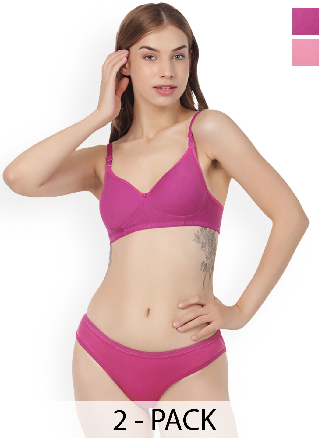 

Designer Bugs Women Pack Of 2 Lightly Padded Lingerie Sets, Purple