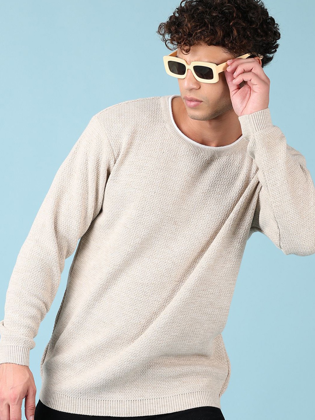

V-Mart Men Round Neck Pullover Sweater, Beige
