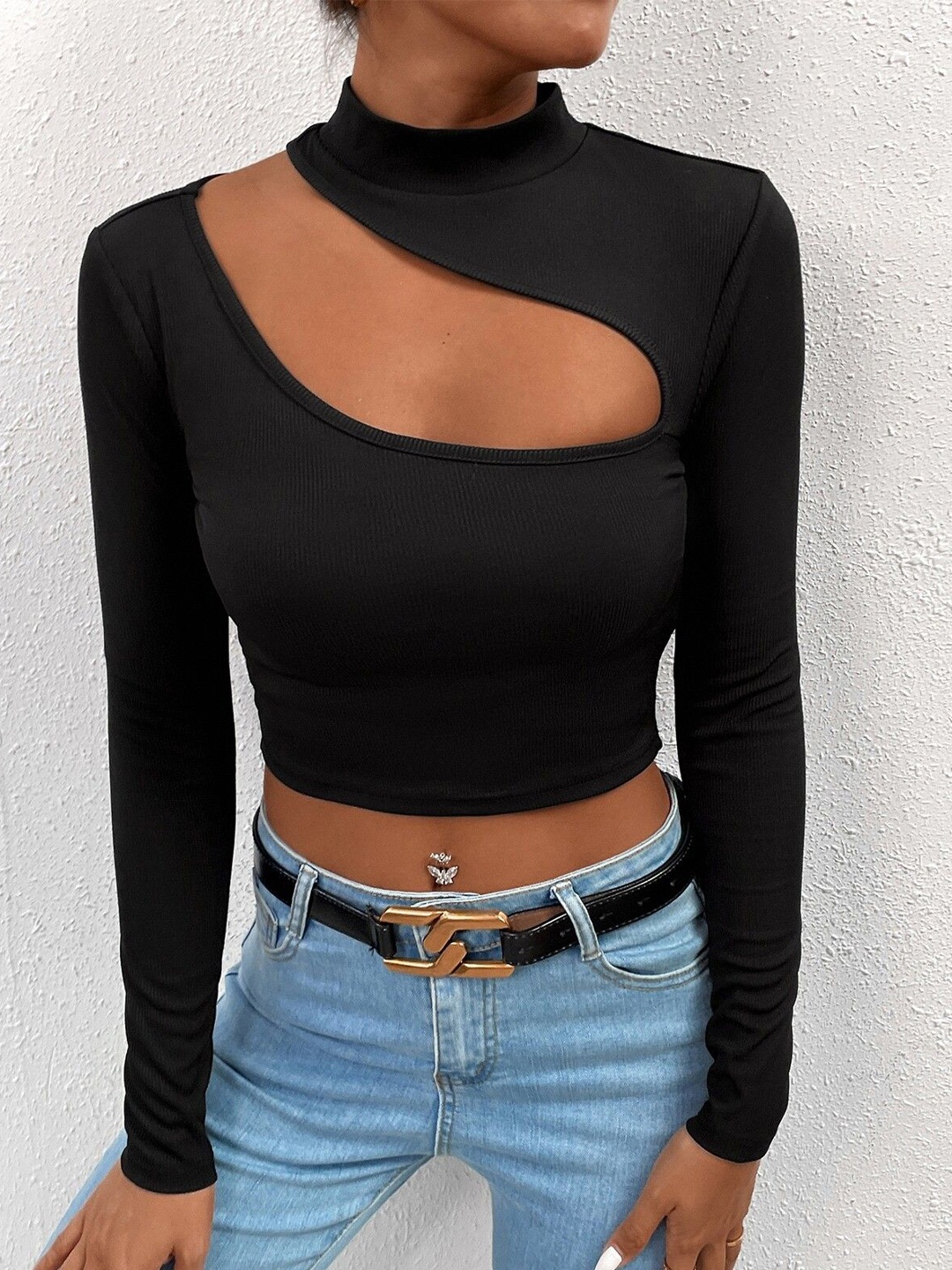 

StyleCast Women Solid High Neck Crop Top, Black