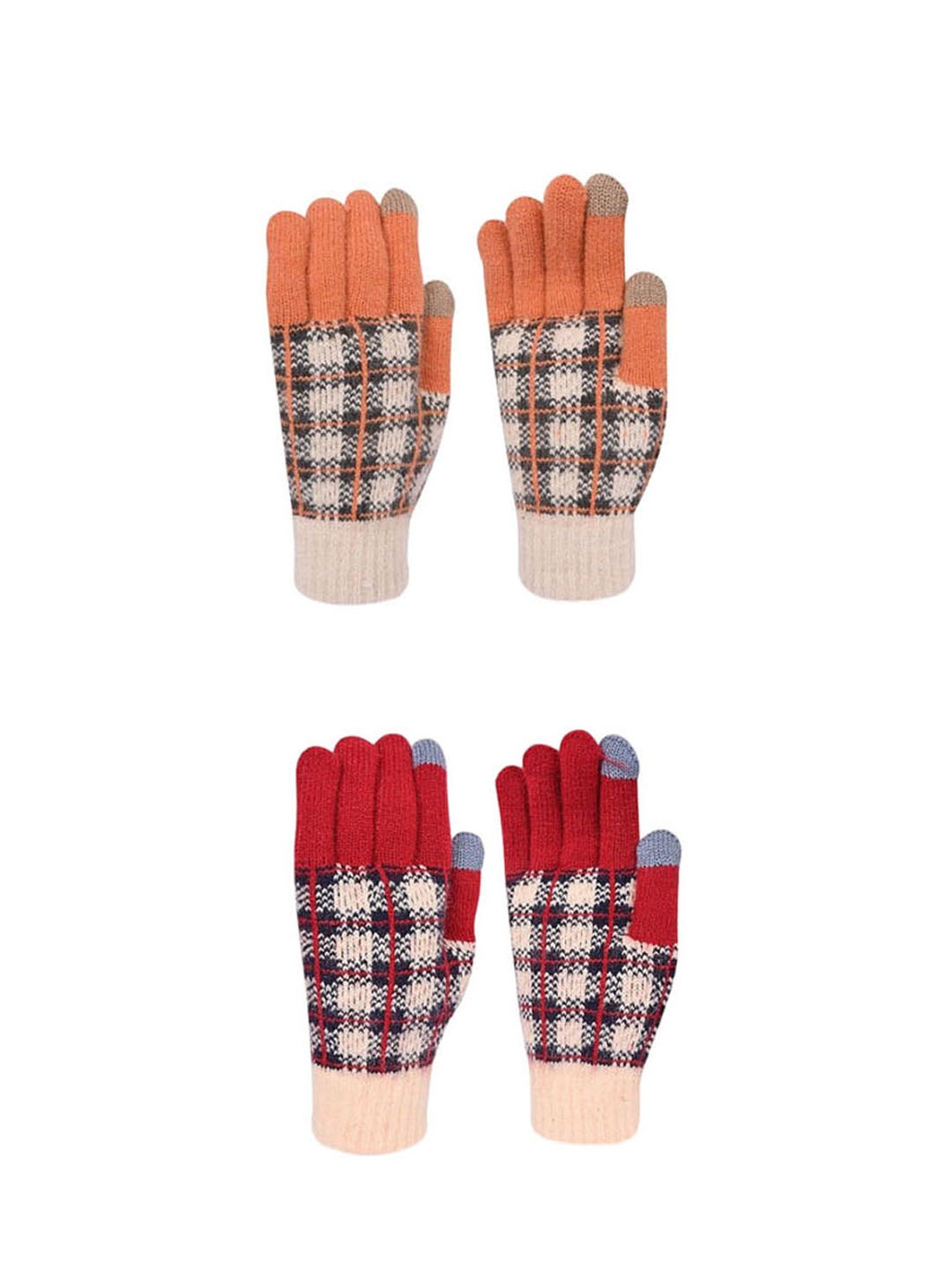 

LOOM LEGACY Women Pack of 2 Checked Touchscreen Gloves, Red