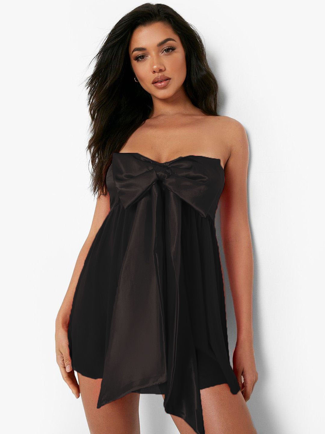 

FIMBUL Strapless Bow Detailed Net Baby Doll, Black