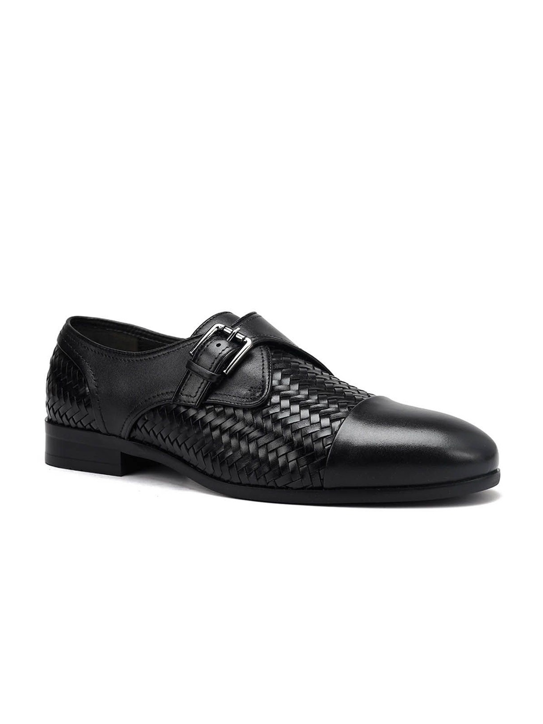 

ROSSO BRUNELLO Men Textured Formal Monk Shoes, Black