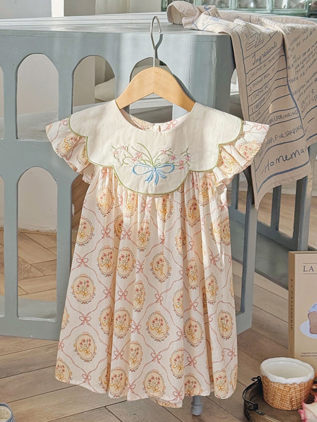 

LULU & SKY Girls Printed Cotton A-Line Dress, Off white