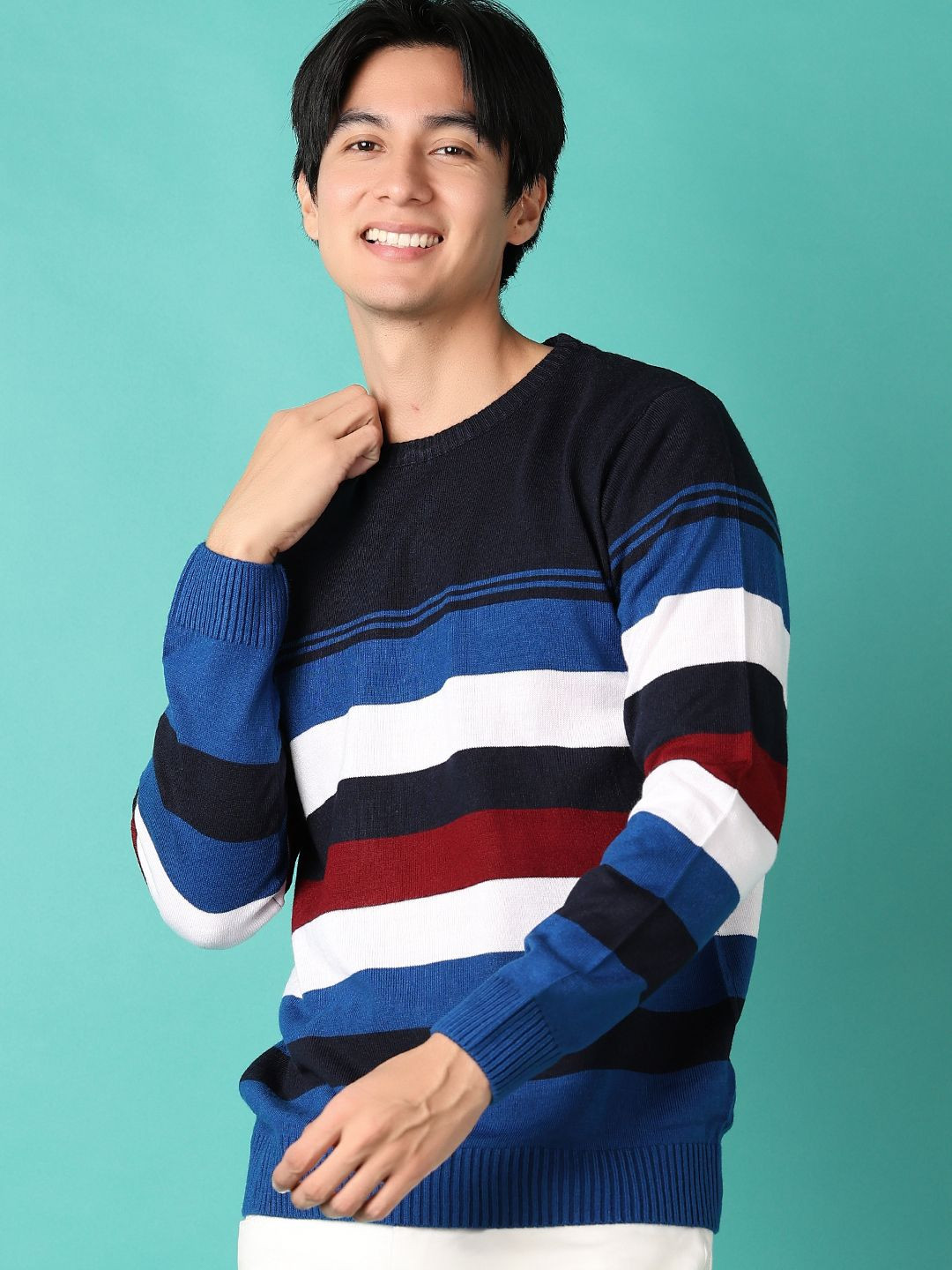 

V-Mart Men Striped Pullover, Blue