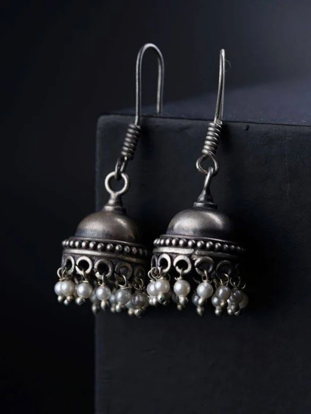 

House of Aadyaa Sterling Silver Oxidised Classic Jhumkas