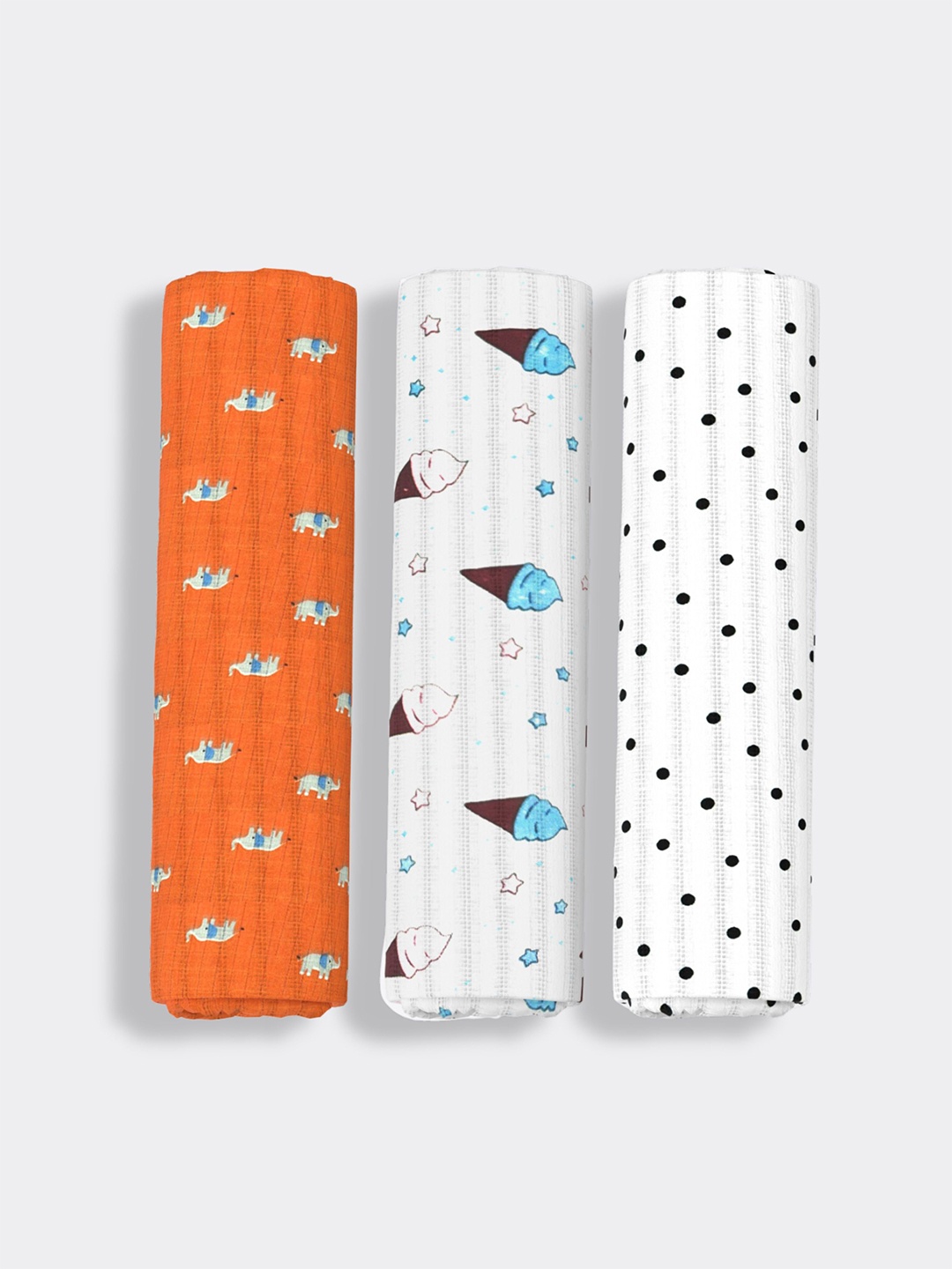 

Orange Sugar Kids Pack Of 3 Printed Pure Cotton Baby Swaddle, White