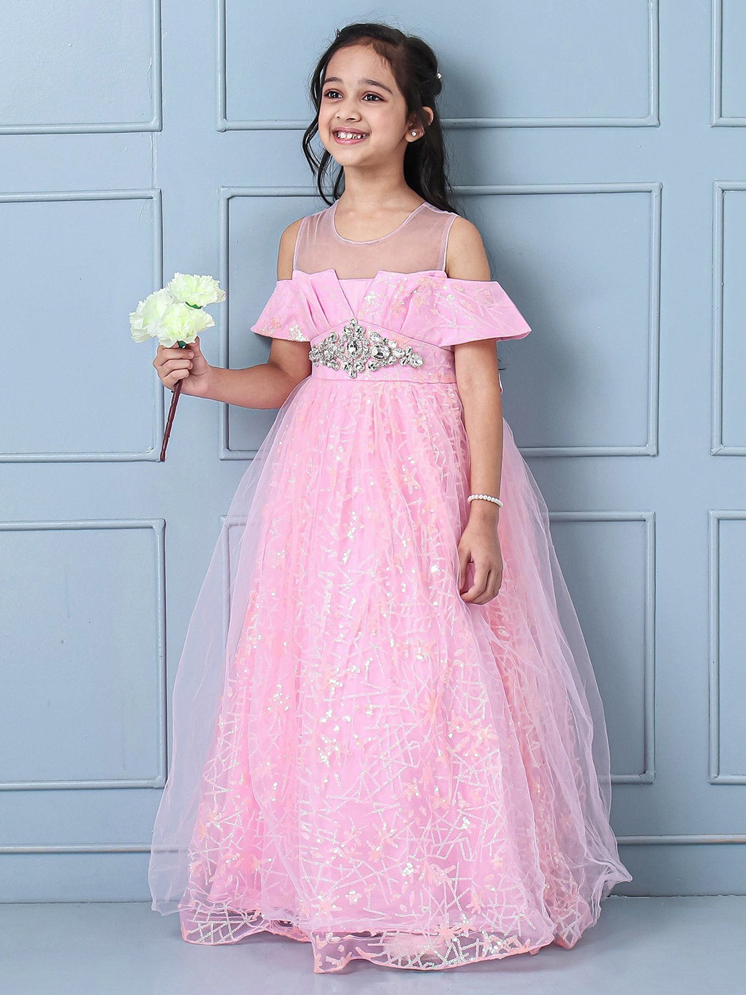 

Mark & Mia Girls Cold-Shoulder Sleeves Maxi Dress, Pink