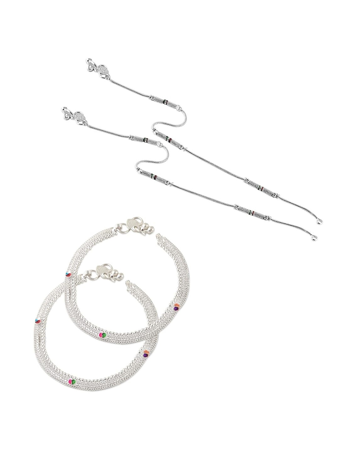 

Heer Collection Set Of 2 Silver-Plated Stone Studded Anklets