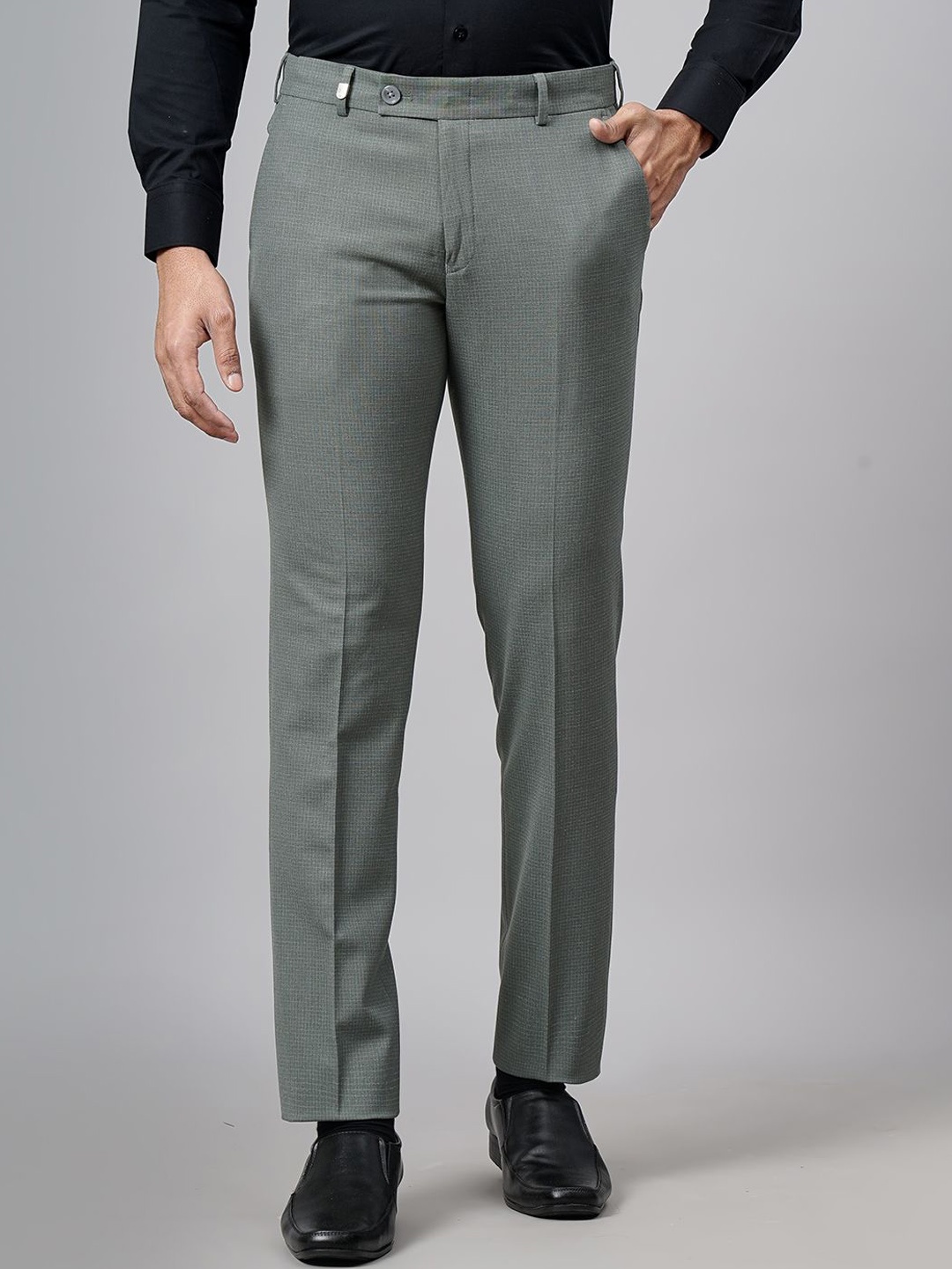 

JB STUDIO Men Checked Slim Fit Formal Trousers, Grey