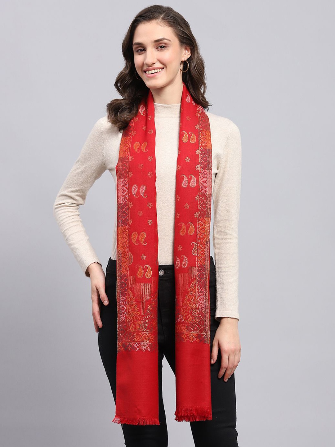 

Monte Carlo Women Paisley Woven Design Stole, Red