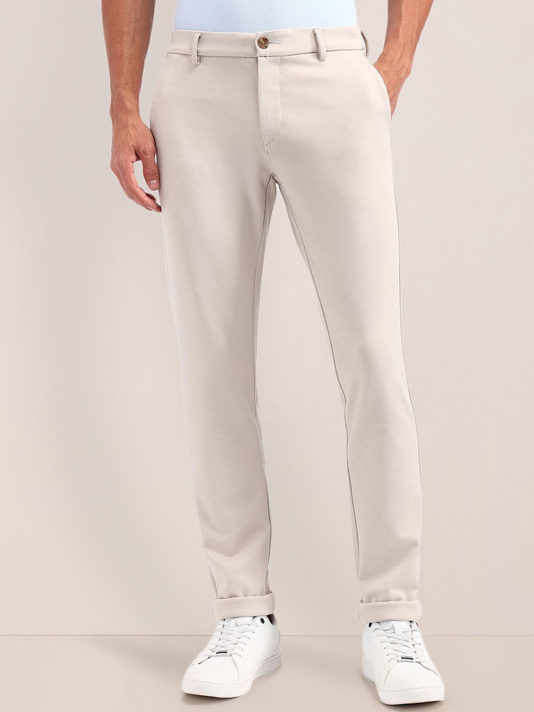 

U.S. Polo Assn. Men Urban Mid-Rise Slim Fit Trousers, Cream