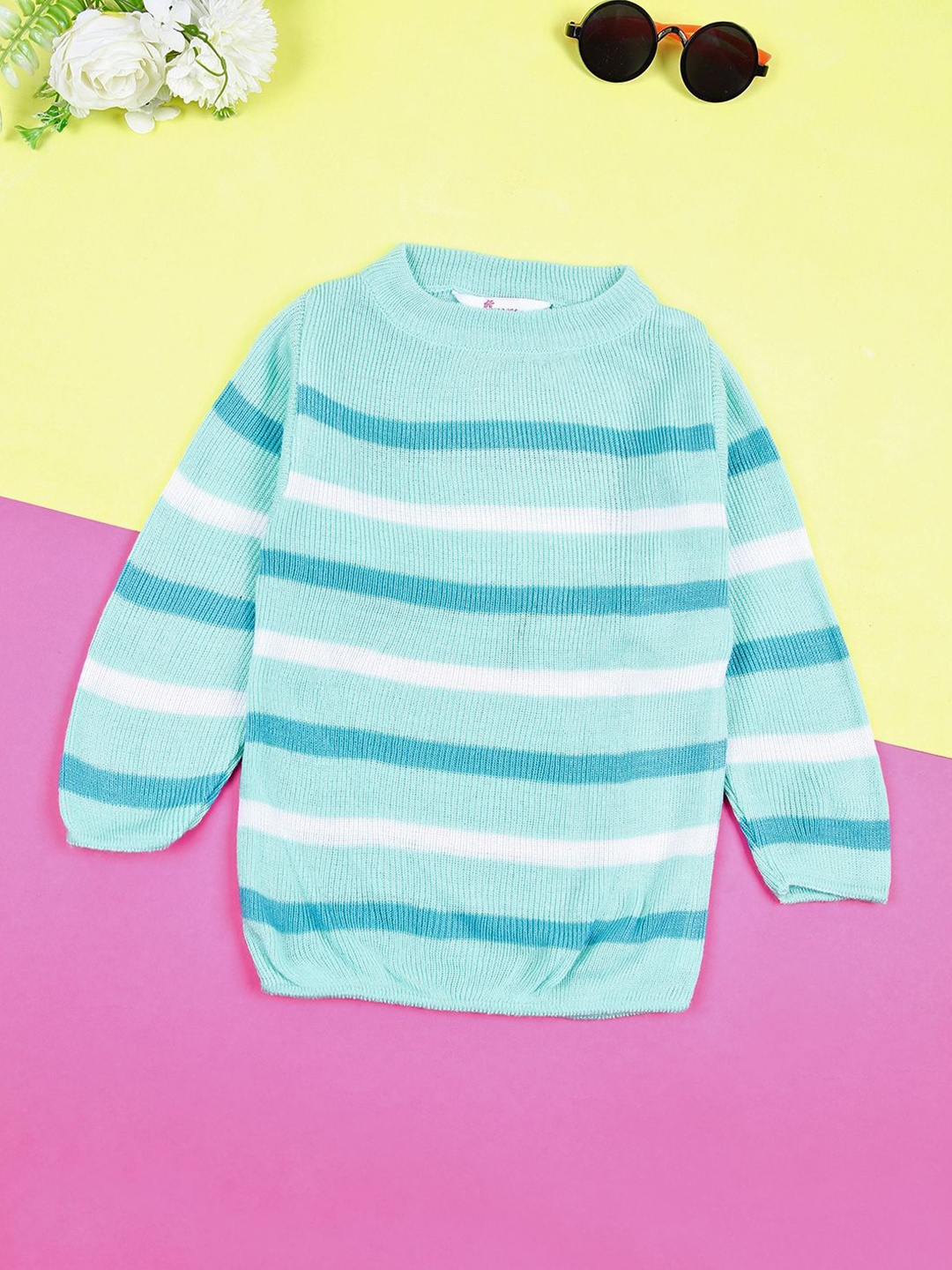 

V-Mart Girls Striped Pullover, Green