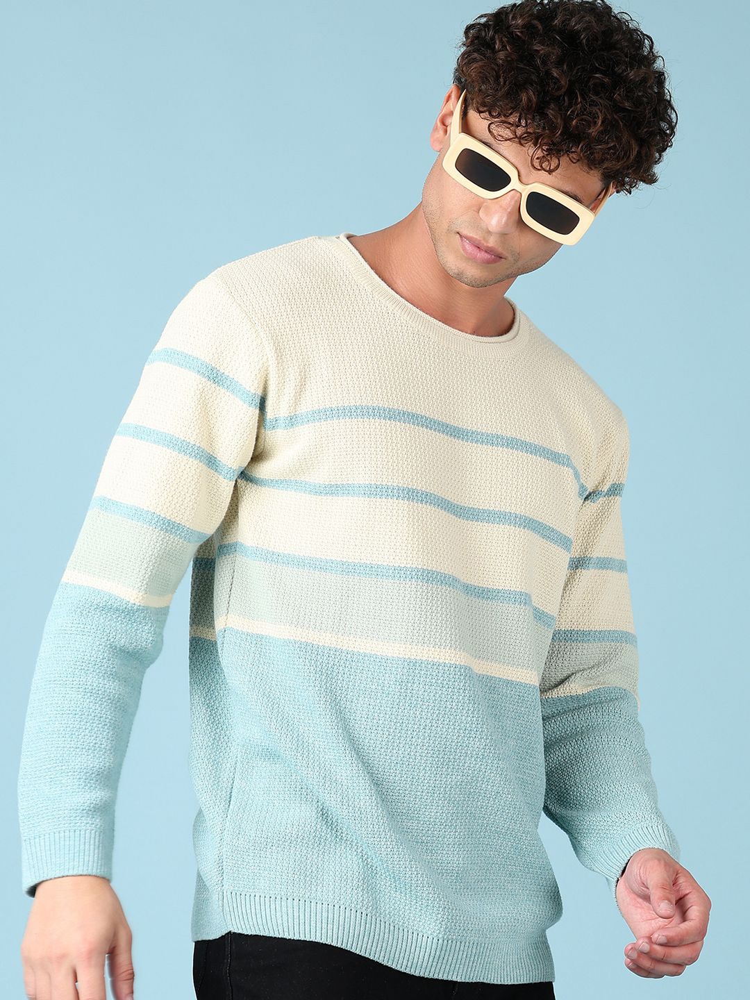 

V-Mart Men Striped Round Neck Pullover, Blue