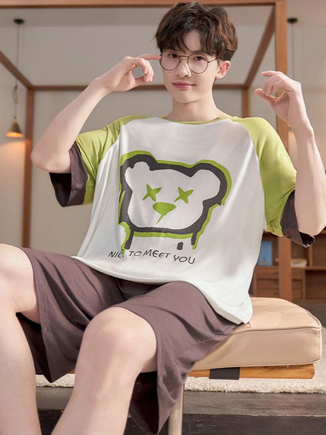 

StyleCast Printed Round Neck Short Sleeves T-Shirt With Shorts, Green