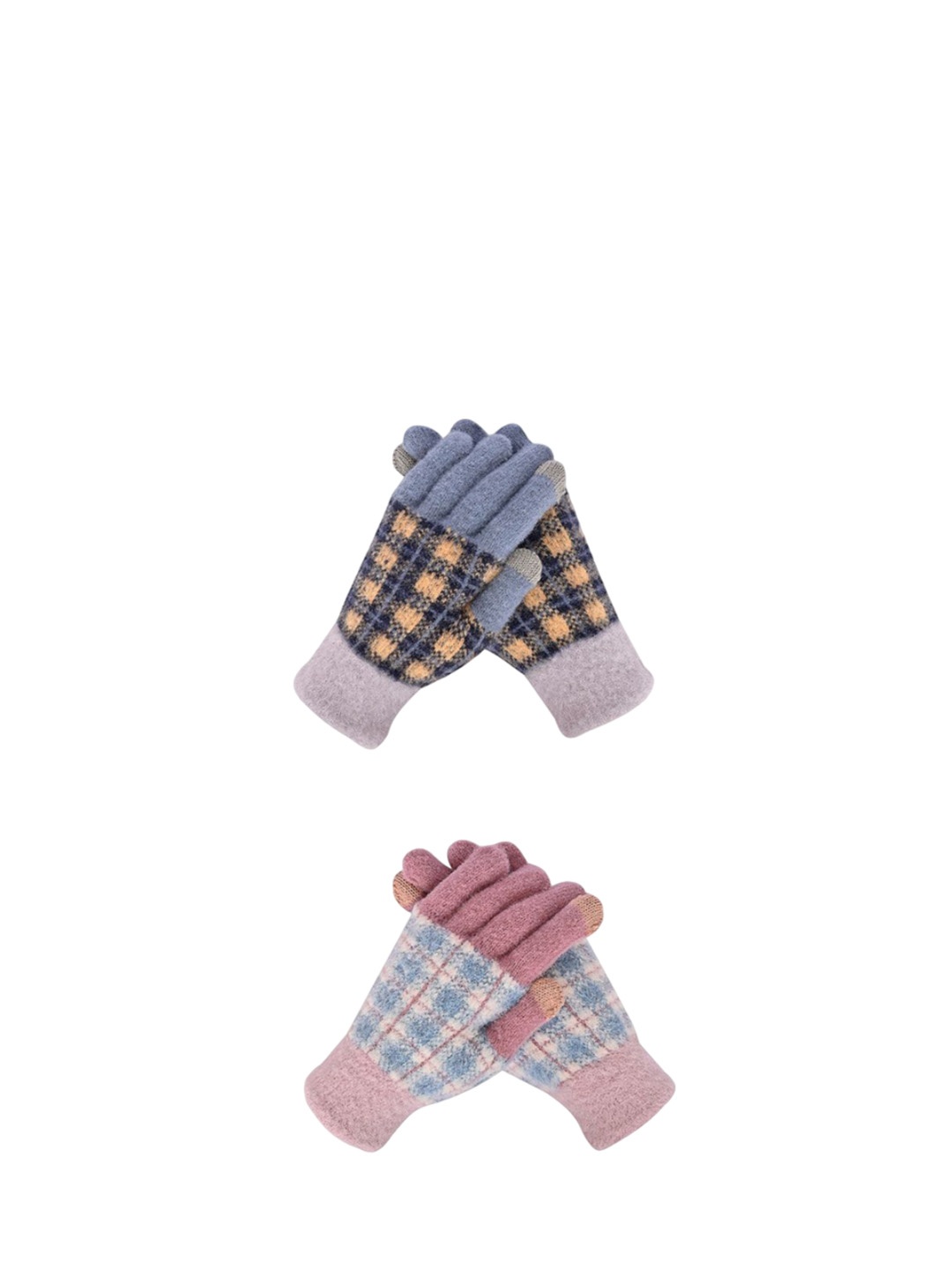 

LOOM LEGACY Women Pack of 2 Checked Acrylic Touchscreen Gloves, Blue