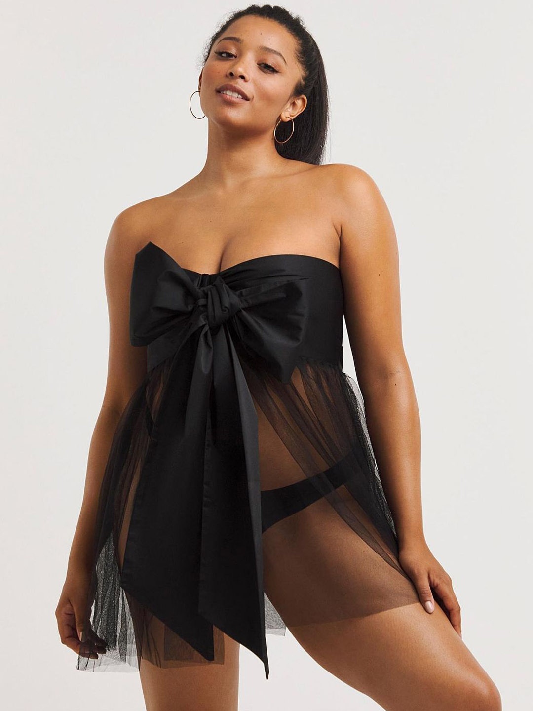 

VAGHBHATT Self Design Strapless Baby Doll, Black