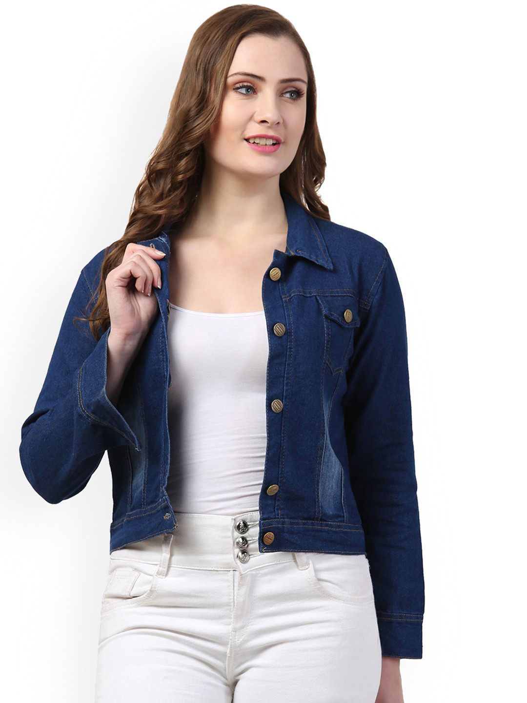 

Funday Fashion Women Washed Cotton Patchwork Jacket, Blue