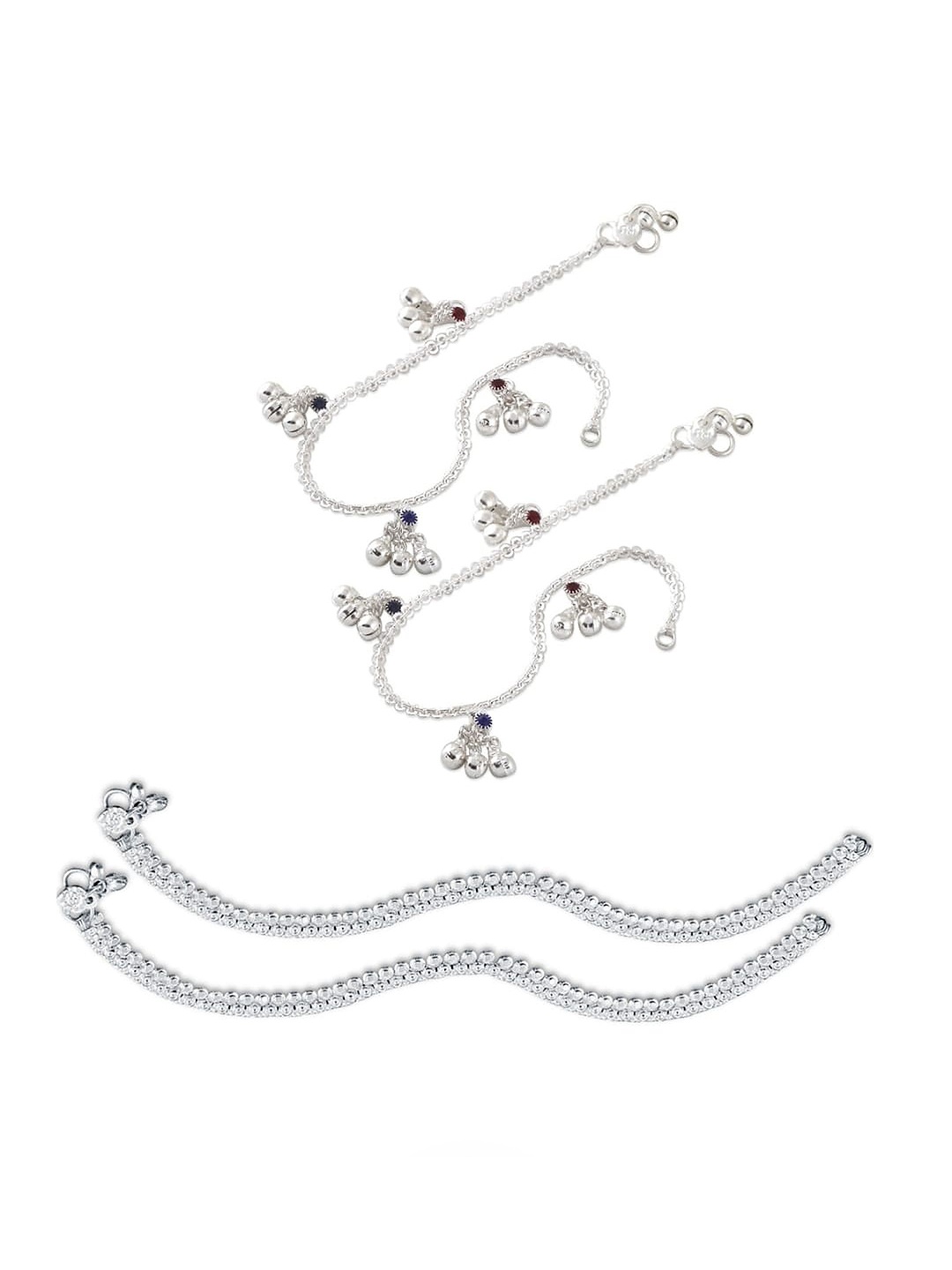 

Heer Collection Set Of 2 Silver-Plated Stone Studded Anklets