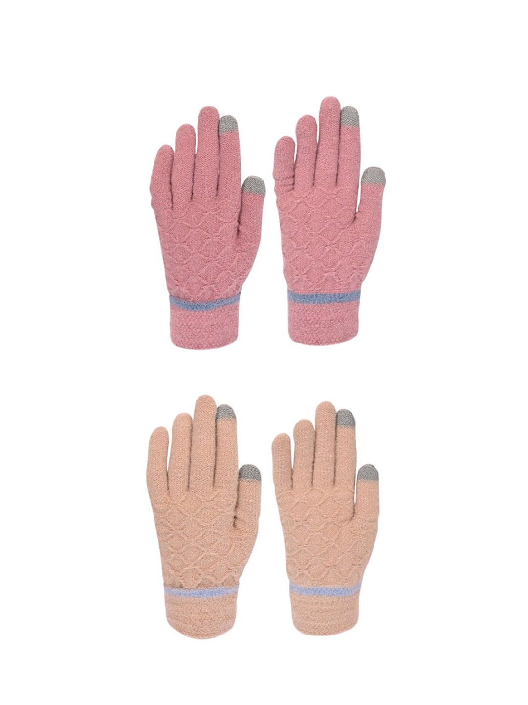 

LOOM LEGACY Women Pack of 2 Patterned Acrylic Touchscreen Gloves, Pink