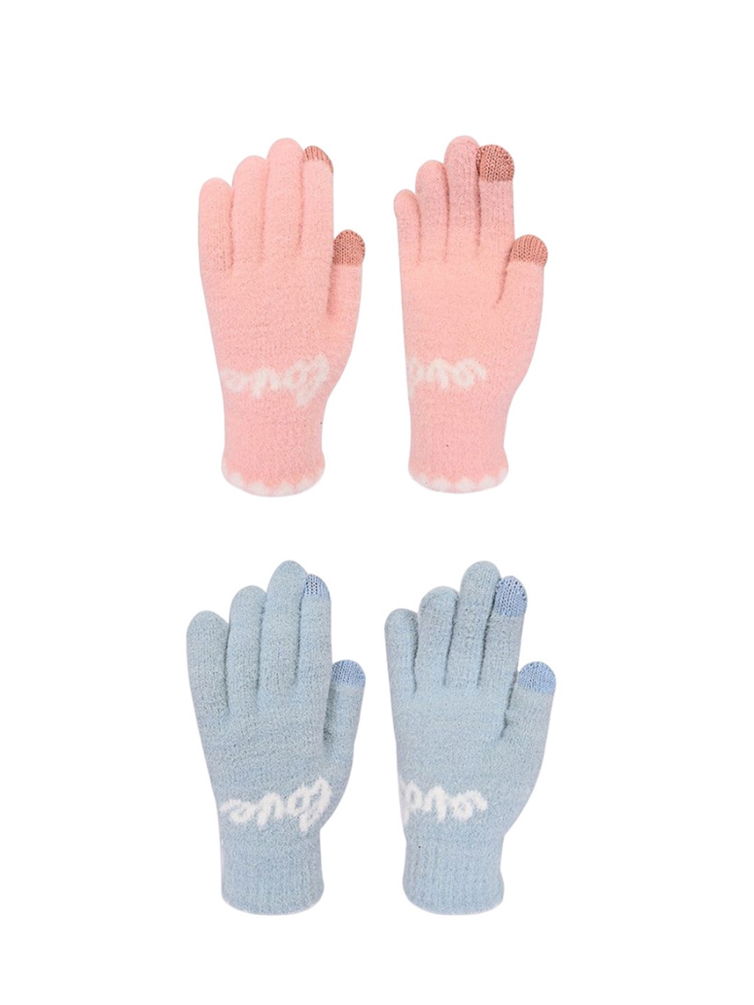 

LOOM LEGACY Pack of 2 Women Patterned Acrylic Touchscreen Casual Gloves, Blue