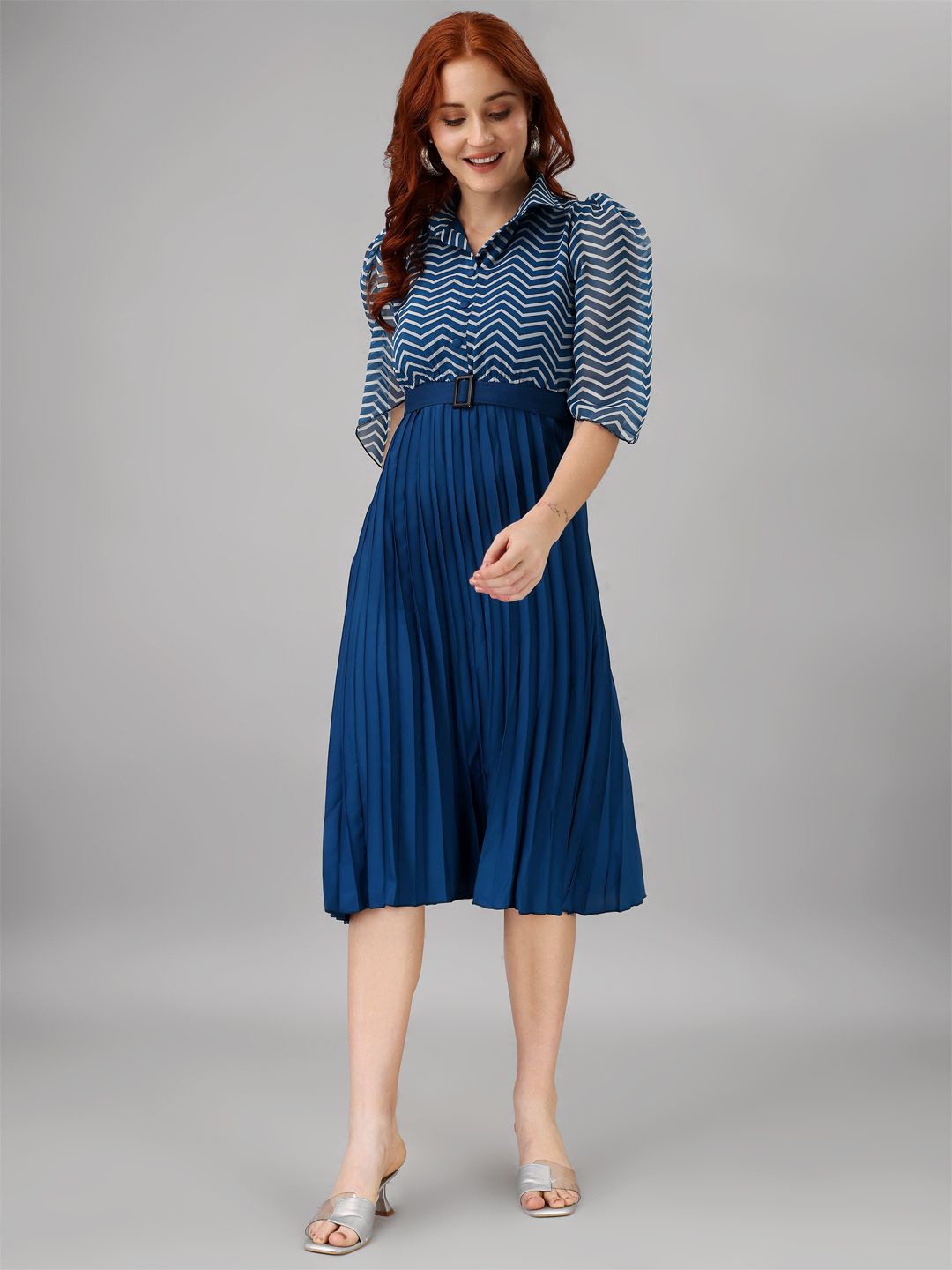 

Krunal Raiyani Striped Applique Fit & Flare Maxi Dress, Blue