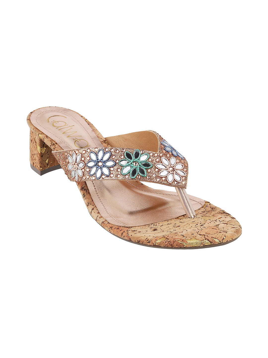 

Catwalk Synthetic Embellished Block Heel Sandals, Rose gold