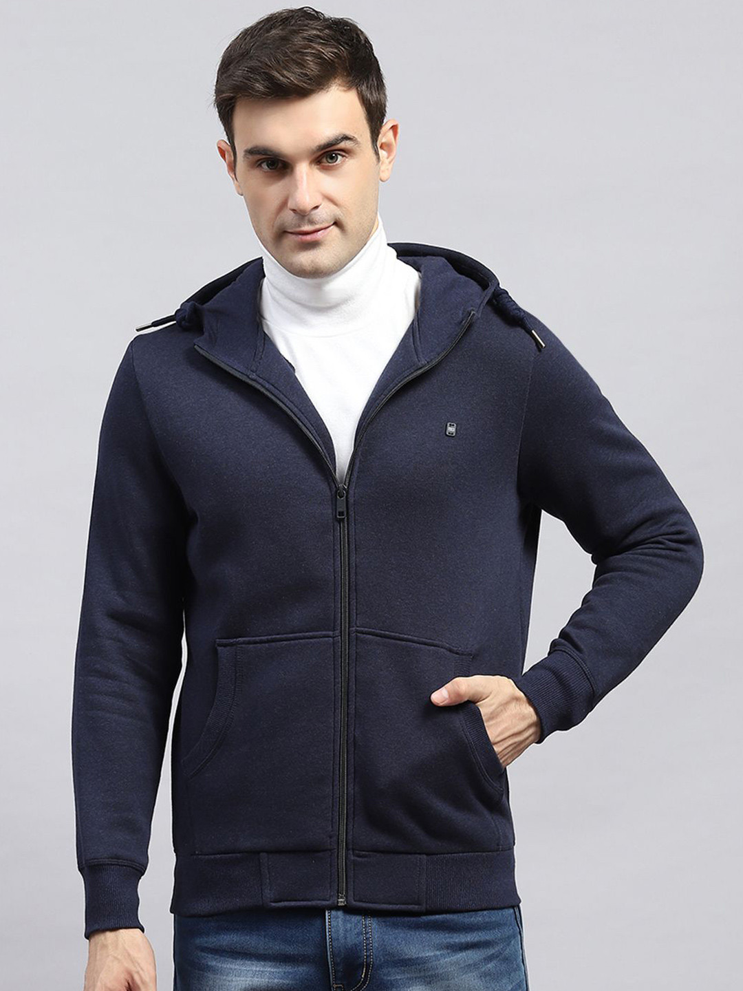 

Monte Carlo Men Cotton Hooded Front-Open Sweatshirt, Navy blue