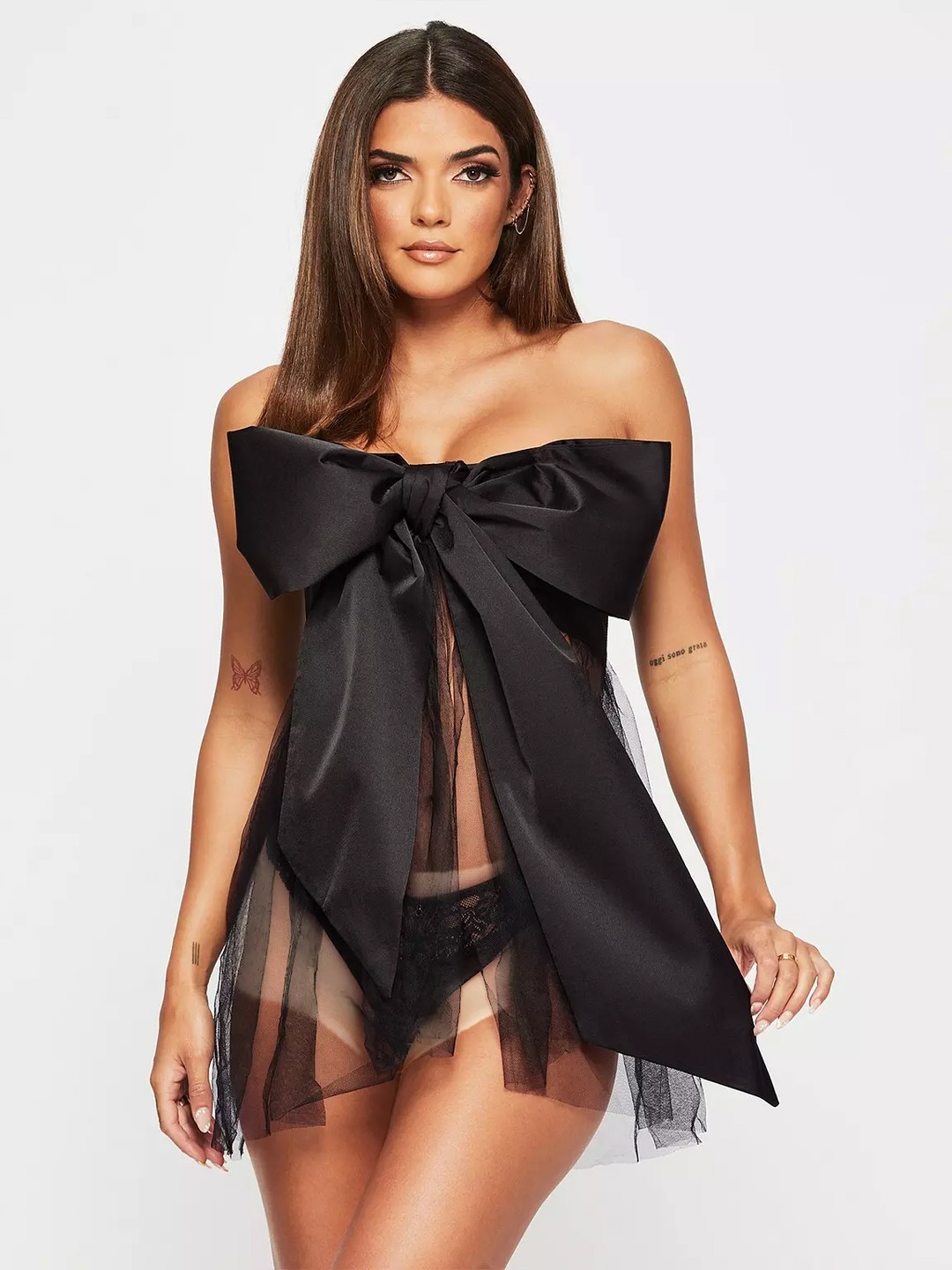 

VAGHBHATT Women Net Strapless Baby Doll, Black