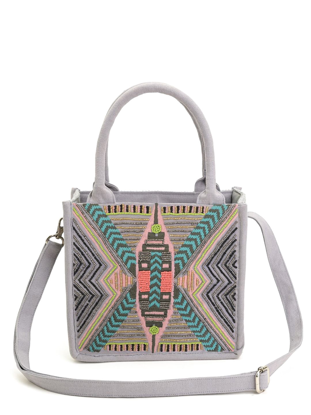 

BohoGirl Women Embellished Structured Cotton Tote Bag, Grey