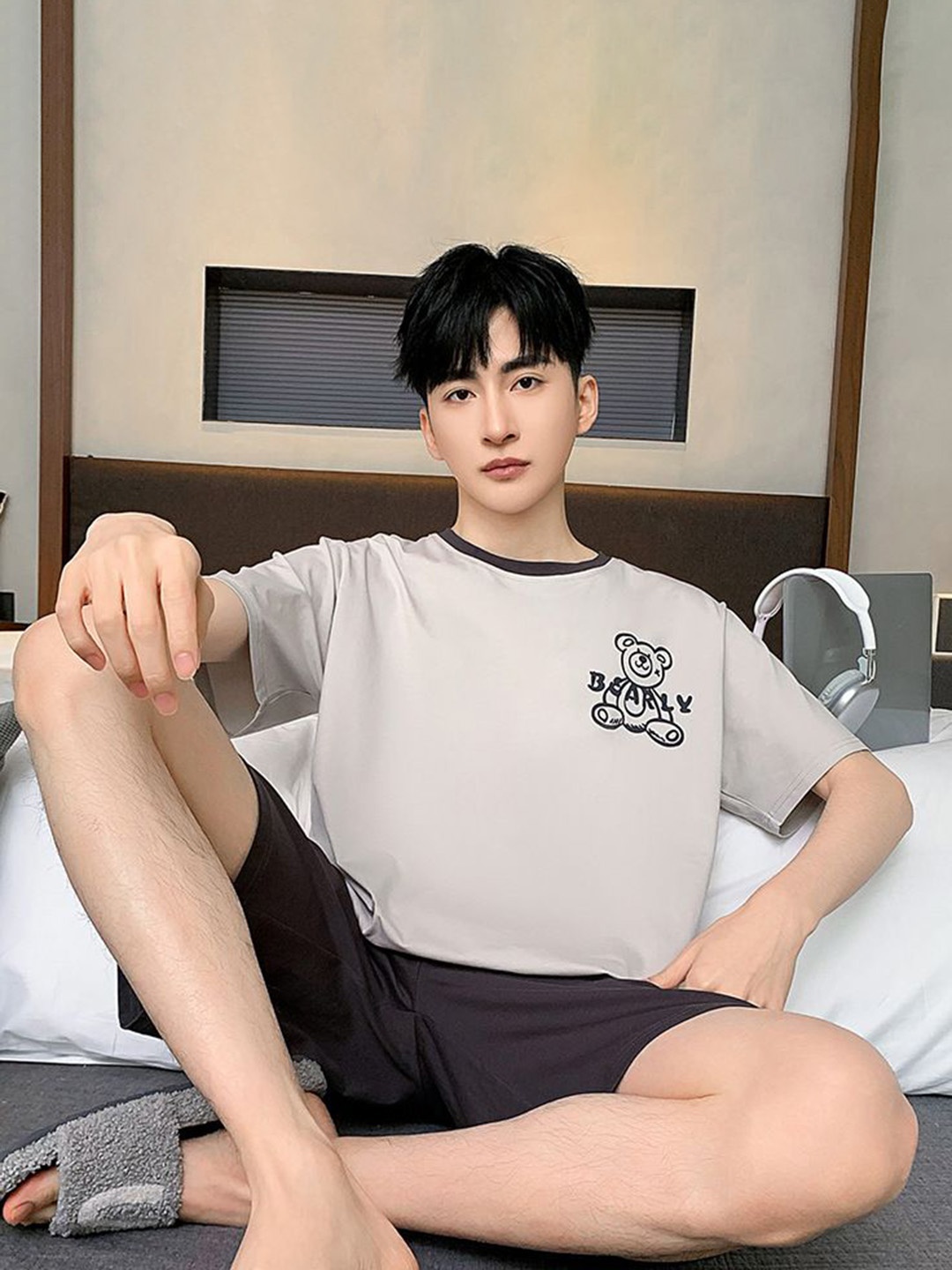 

StyleCast Printed T-shirt With Shorts Night Suits, Grey