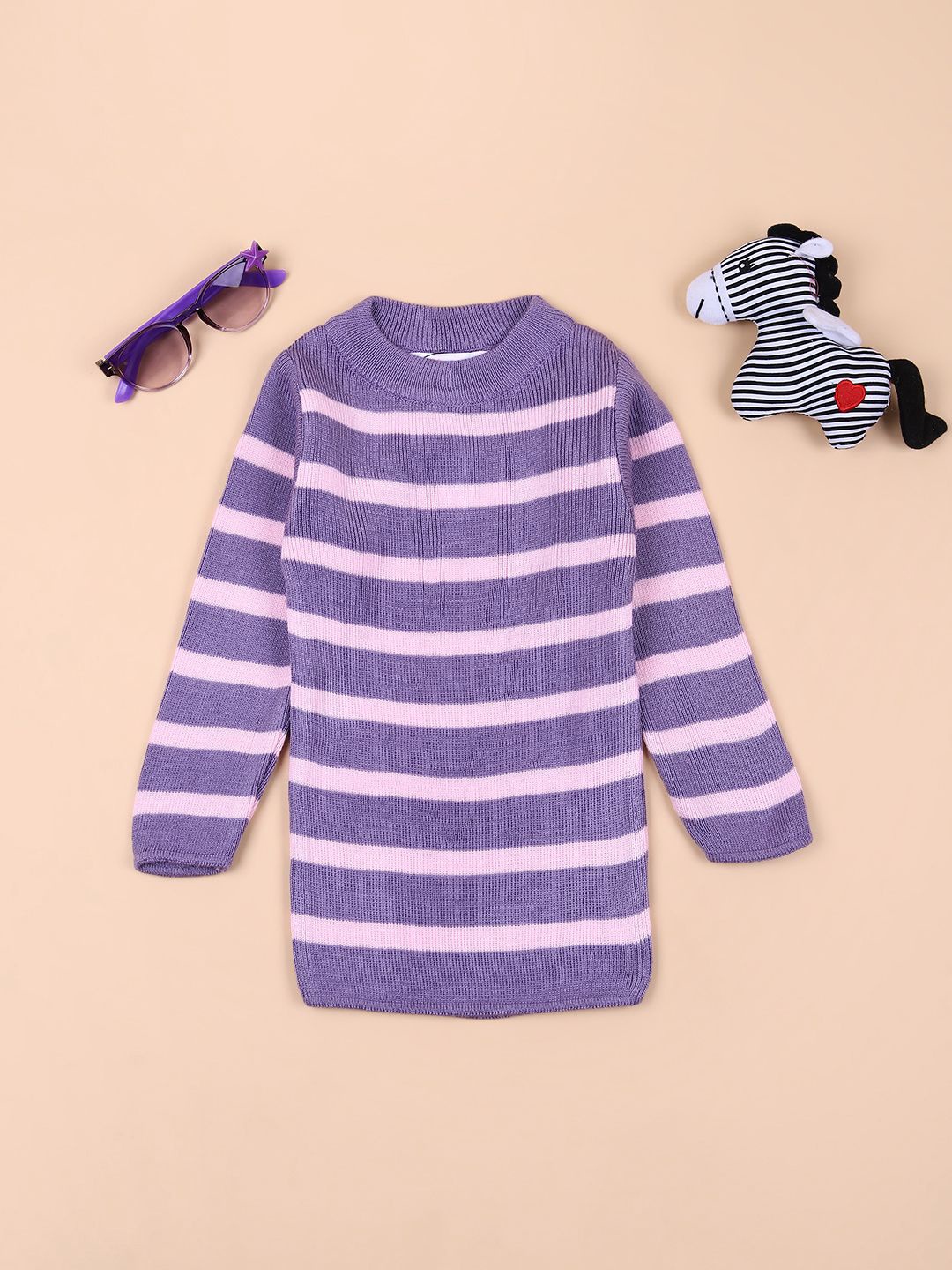 

V-Mart Girls Cotton Striped Round Neck Long Sleeves Casual Pullover, Lavender