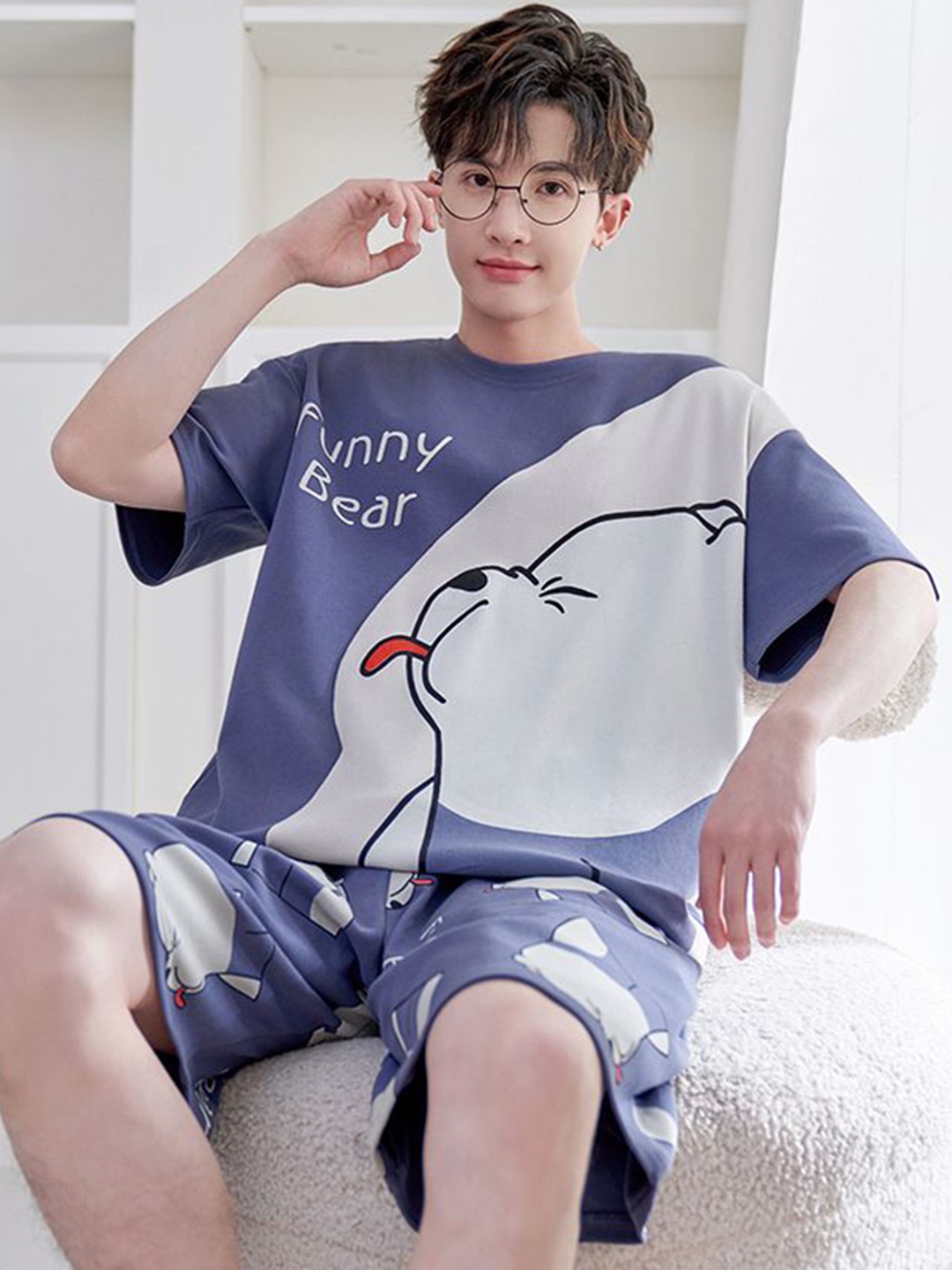 

StyleCast Printed Pure Cotton T-Shirts & Shorts Night Suits, Blue