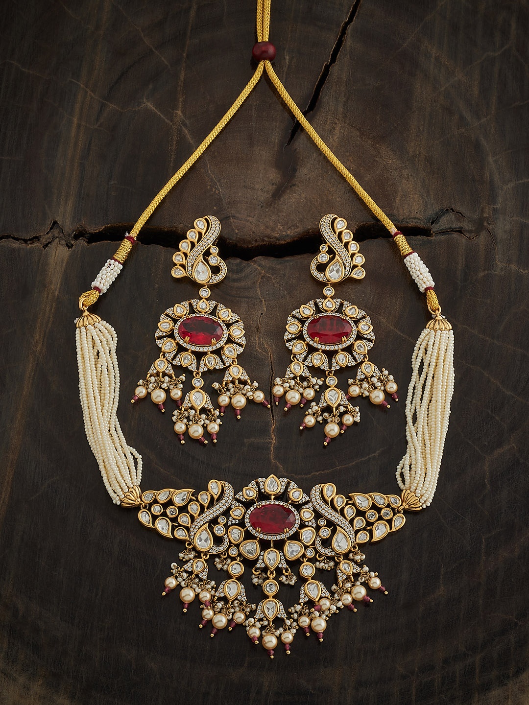 

Kushal's Fashion Jewellery Women Kundan-Studded & Beaded Jewellery Set, Red