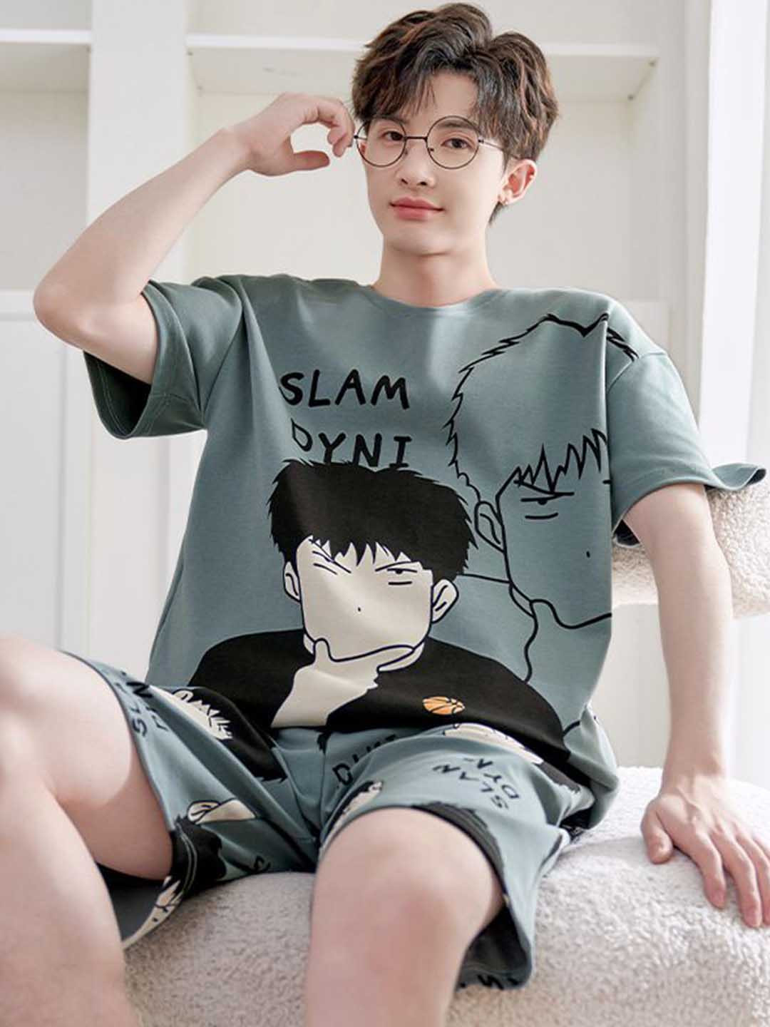 

StyleCast Printed Pure Cotton T-shirt with Shorts Night suit, Green
